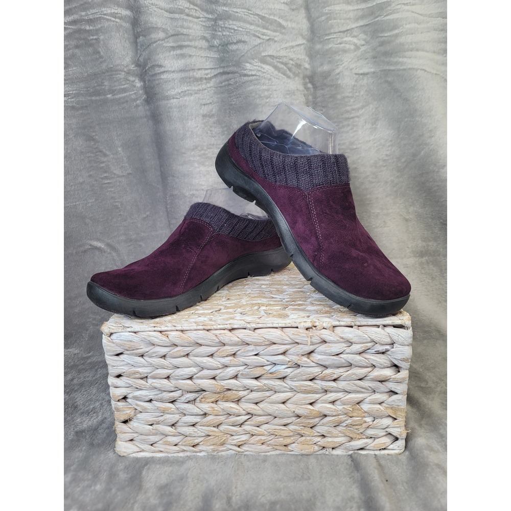 Dansko Plum Purple Suede Knit Collar Slip On Clogs EU 40 US 9.5-10 Granola Girl